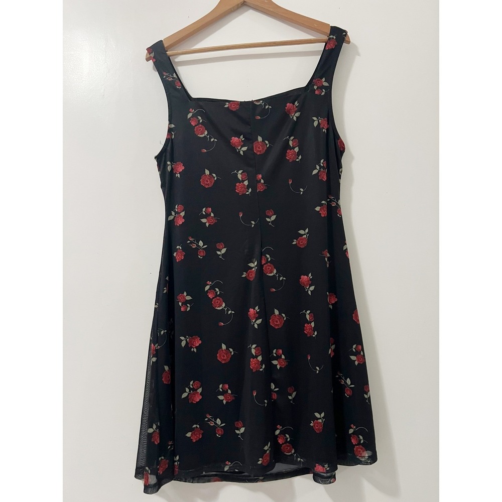Cider Black Red Rose Floral Mesh Cowl Neck Mini‎ Dress Plus Size XL NWT - Picture 2 of 7